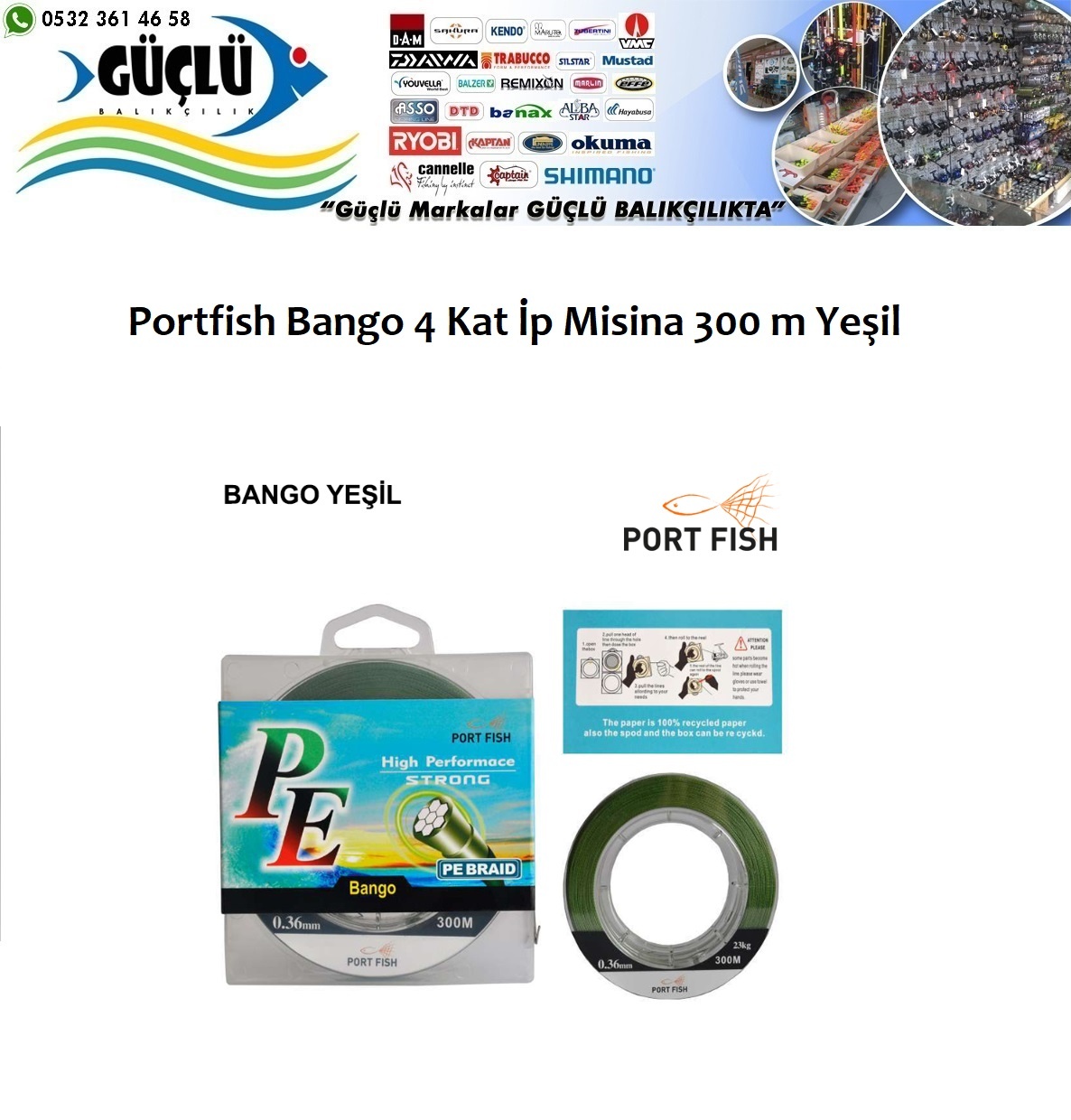 Portfish%20Pe%20Bango%204%20Kat%20300m%20İp%20Misina%20Yeşil%200,14mm