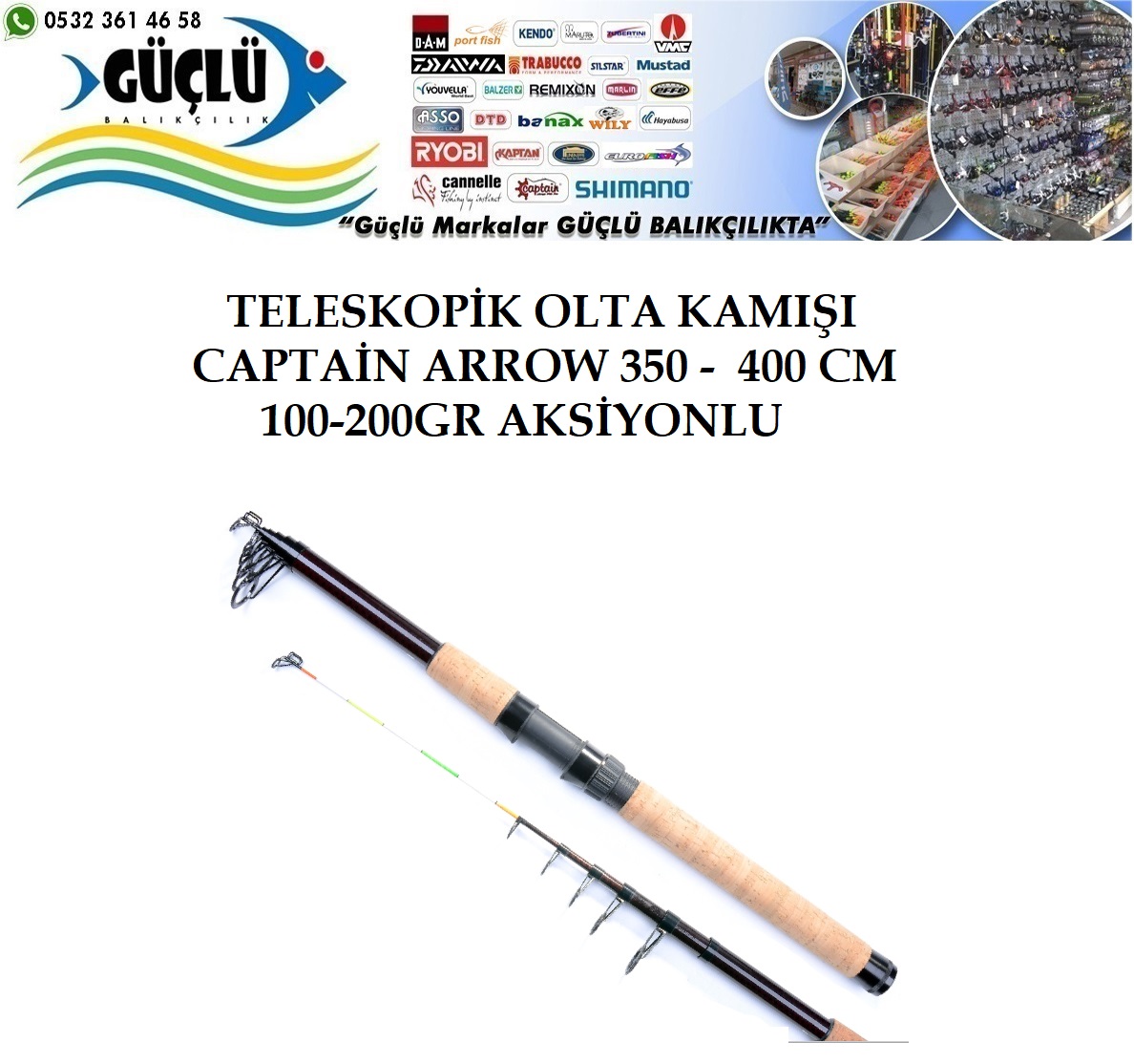 Teleskopik%20Kamış%20Captain%20Arrow%20Kamış%20350%20CM%20100-200%20Gr