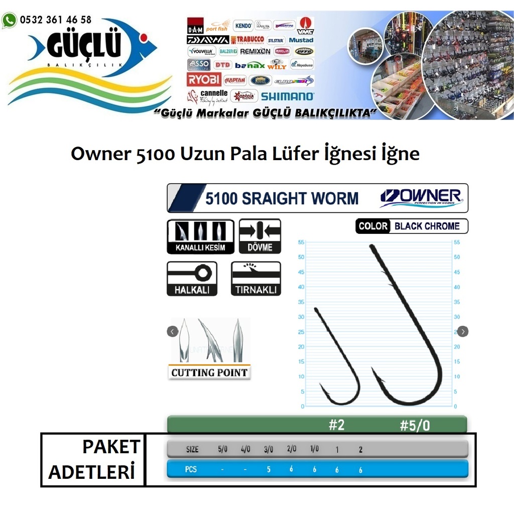 Lüfer%20Iğnesi%20Owner%205100-131%20Uzun%20Sap%20Çeşitli%20Ebatlarda