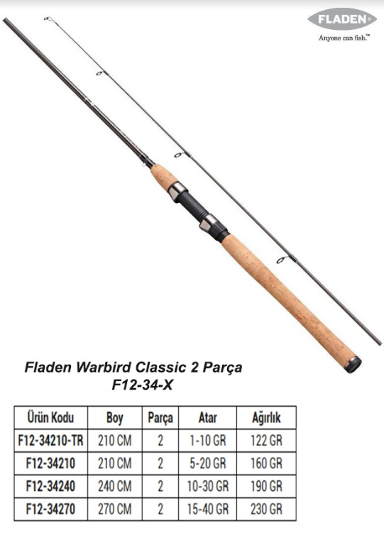 FLADEN%20WARBİRD%20CLASSİC%20SPİN%20KAMIŞI%20270%20CM%20KARBON%20MANTAR%20SAP