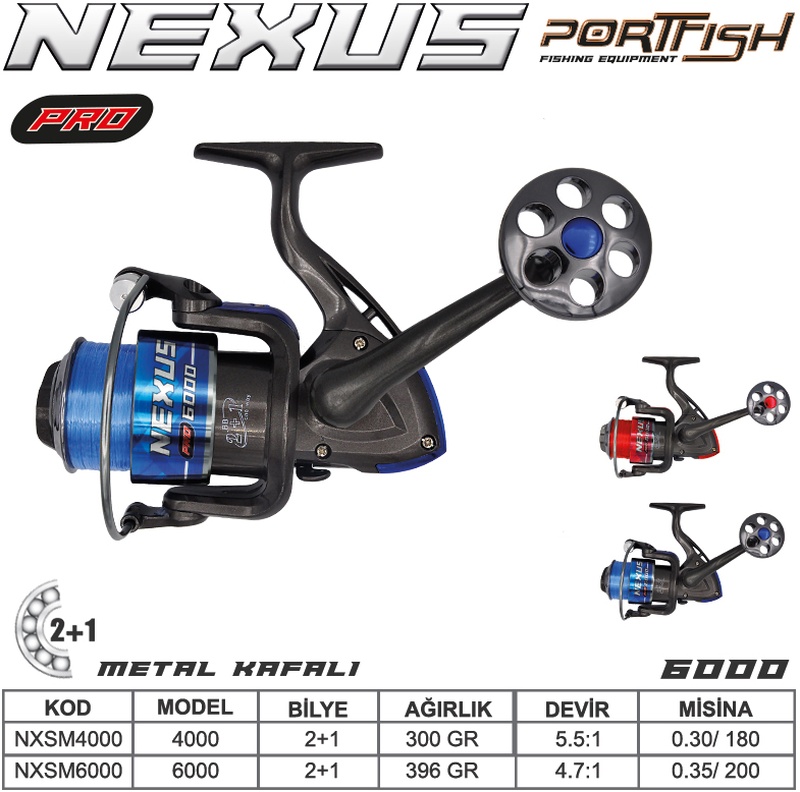 Portfish%20Nexus%20Pro%206000%20Olta%20Makinası%202+1bb%20Metal%20Kafa%20Kırmızı