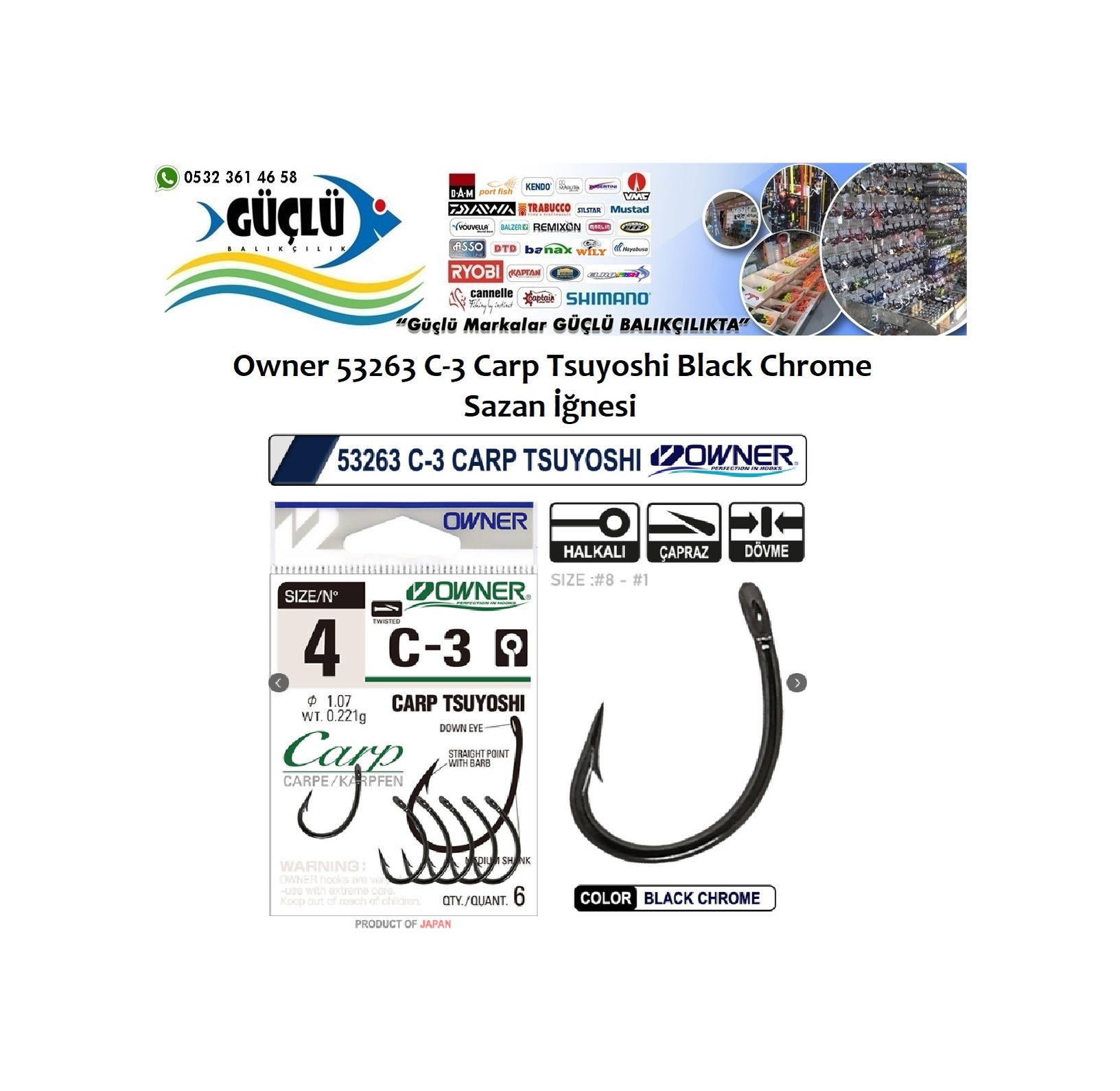 Sazan%20İğnesi%20Owner%2053263%20C-3%20Carp%20Tsuyoshi%20Black%20Chrome%20No:1