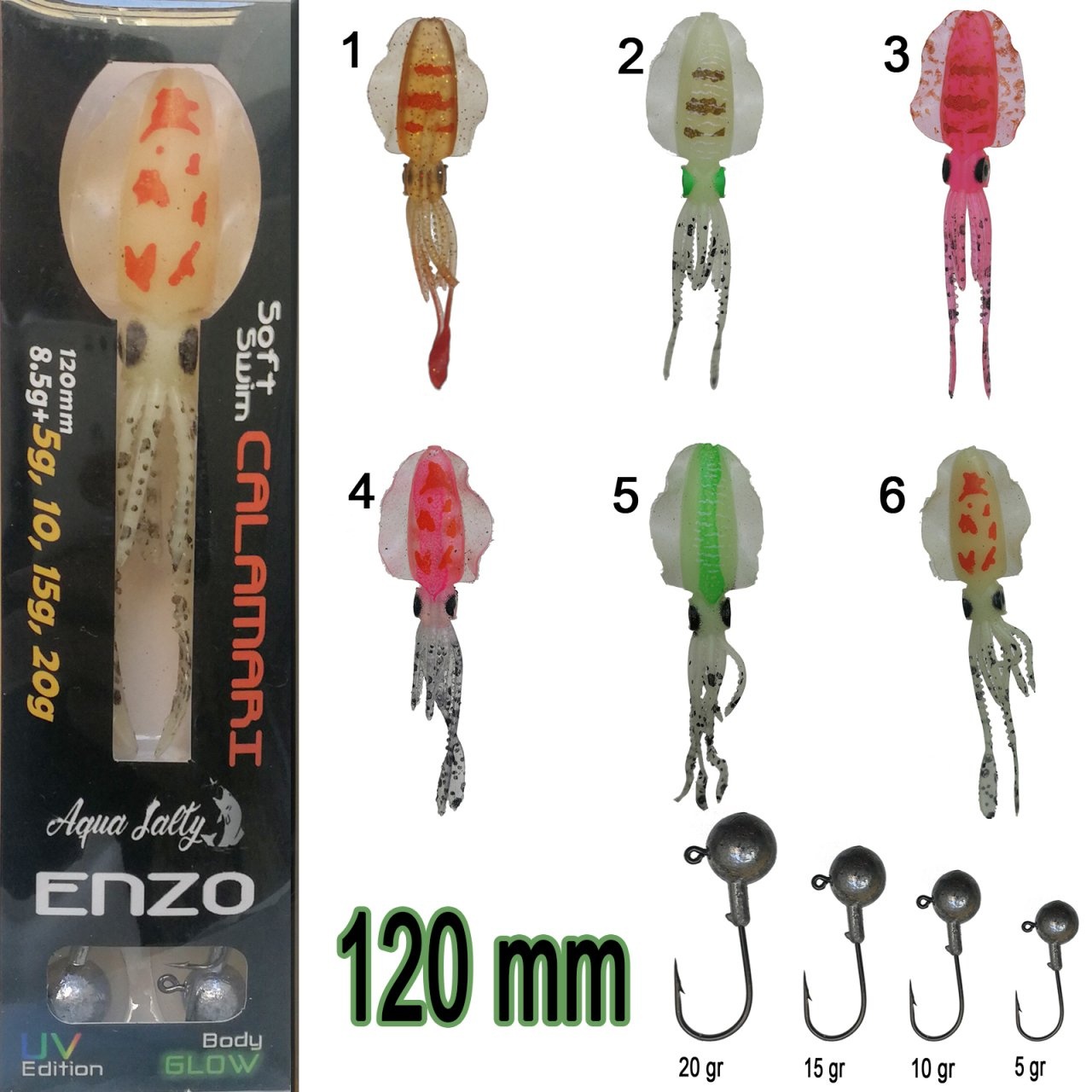 Aquasalty%20Enzo%20Soft%20Swim%20Calamari%20120mm%20+%20Jig%20Head%20Renk:01