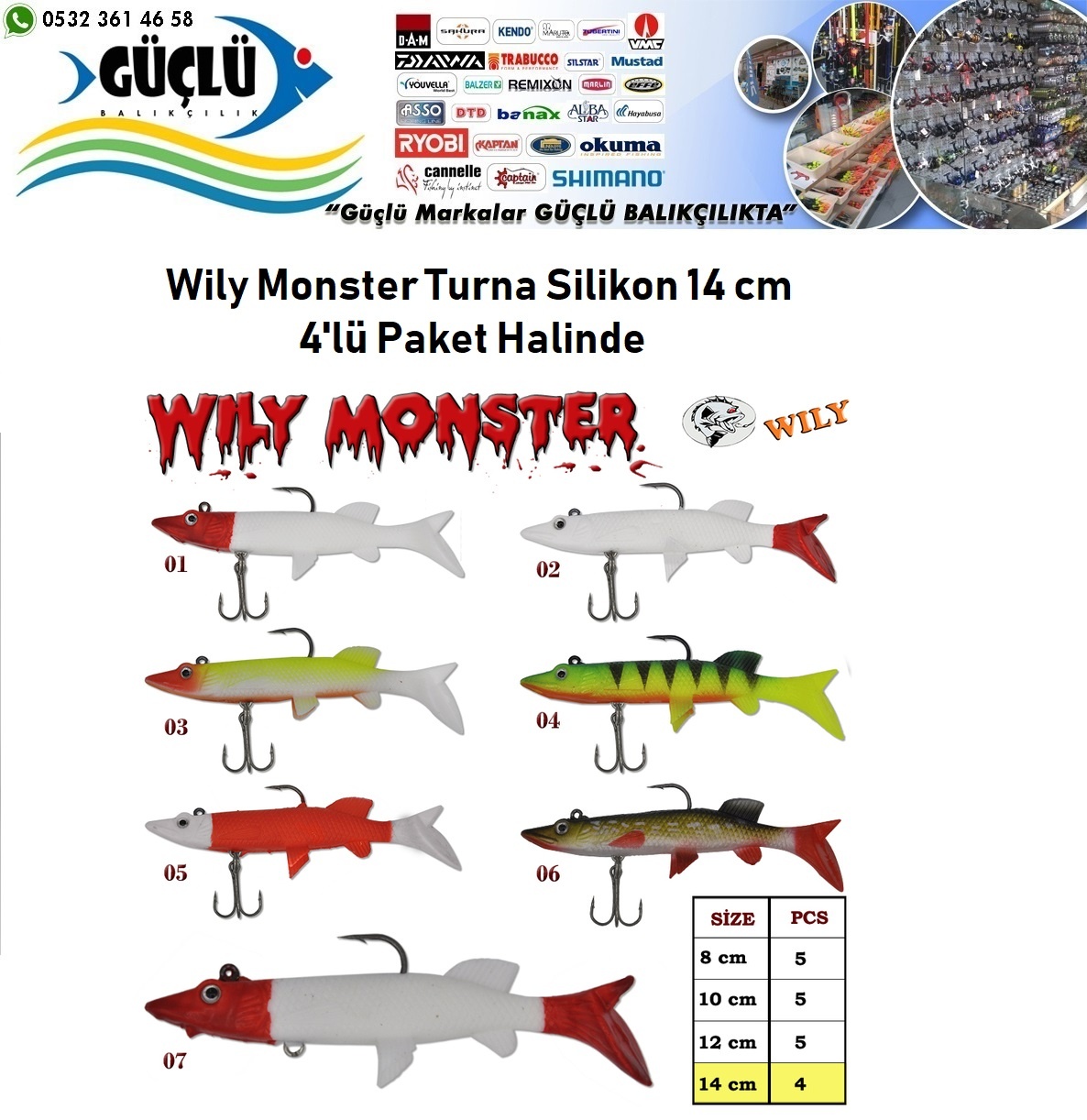 Turna%20Silikonu%2014%20Cm%20Wily%20Monster%204%20Lü%20Paket%20Renk:1