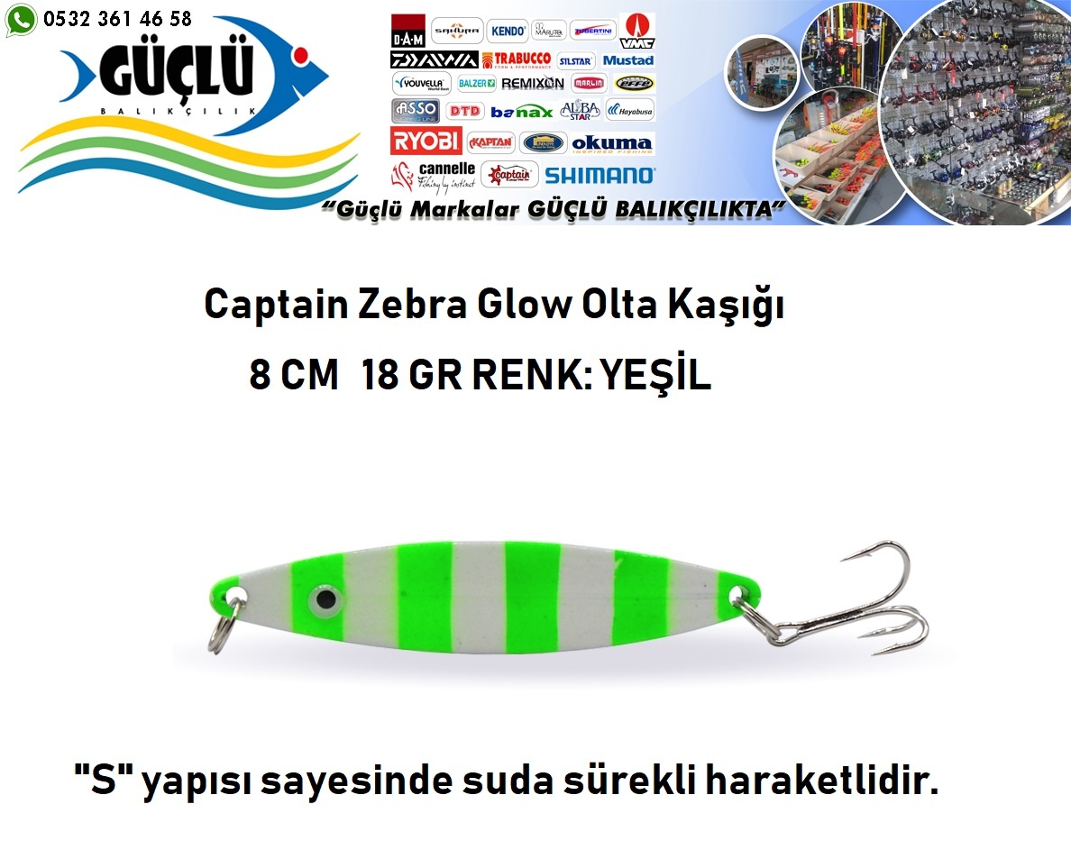 Zebra%20Glow%20Kaşık%20Captain%208cm%2018gr%20Yeşil%20Renk