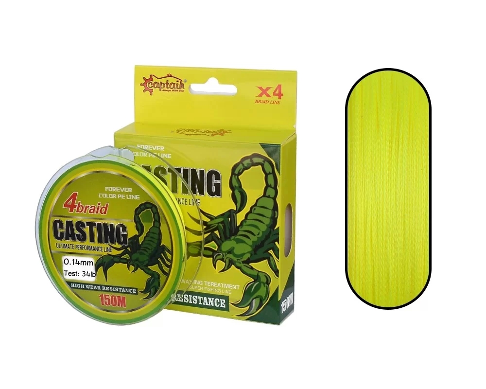 Captain%20Casting%20PE%204%20Kat%20Spin%20İp%20Misina%20150mt%20Sarı%200.14%20mm