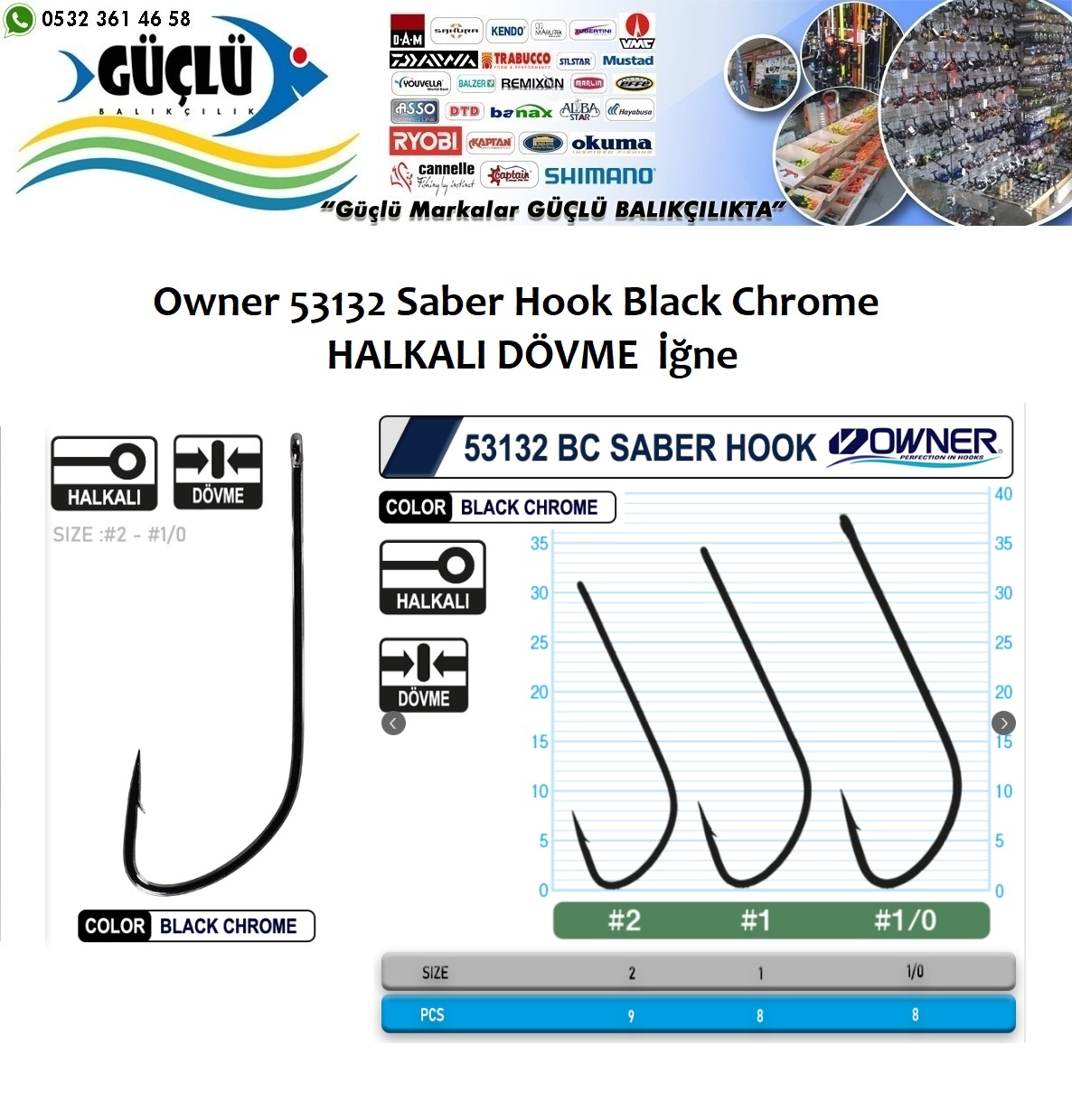 Owner%2053132%20Black%20Chrome%20Halkalı%20Olta%20İğnesi%20No:1/0