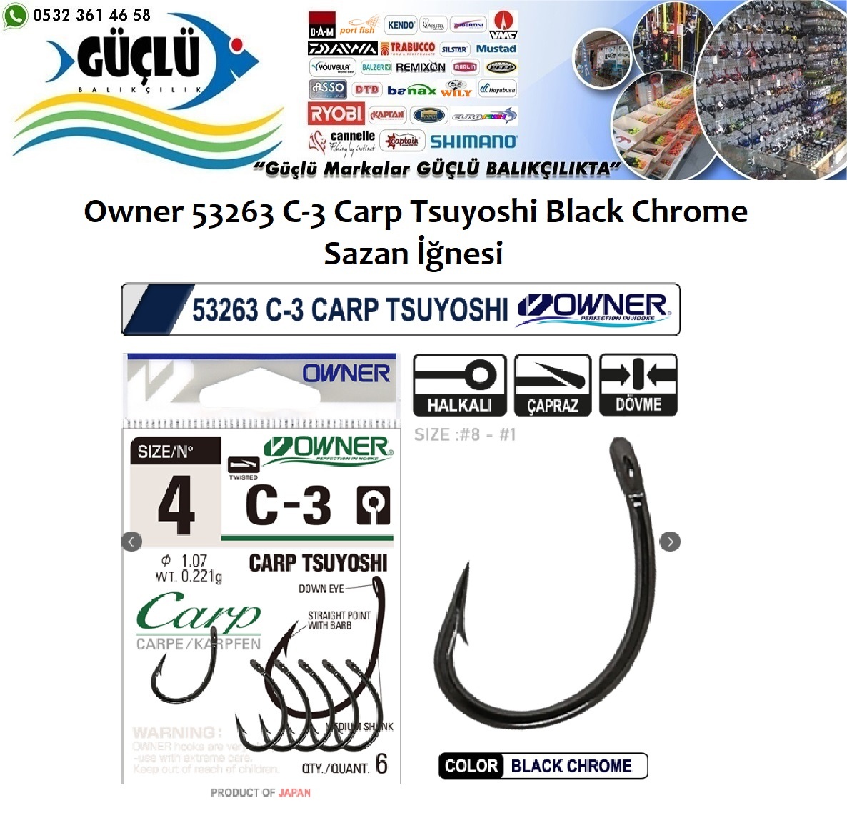 Sazan%20İğnesi%20Owner%2053263%20C-3%20Carp%20Tsuyoshi%20Black%20Chrome%20No:1