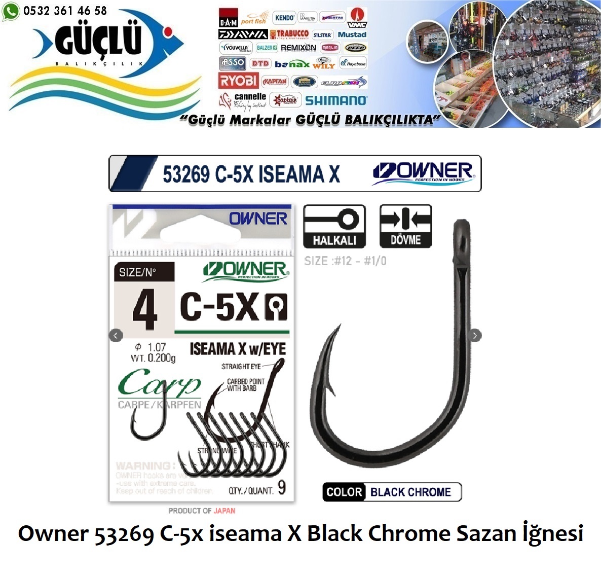 Sazan%20İğnesi%20Owner%2053269%20C-5x%20İseama%20X%20Black%20Chrome%20No:1/0