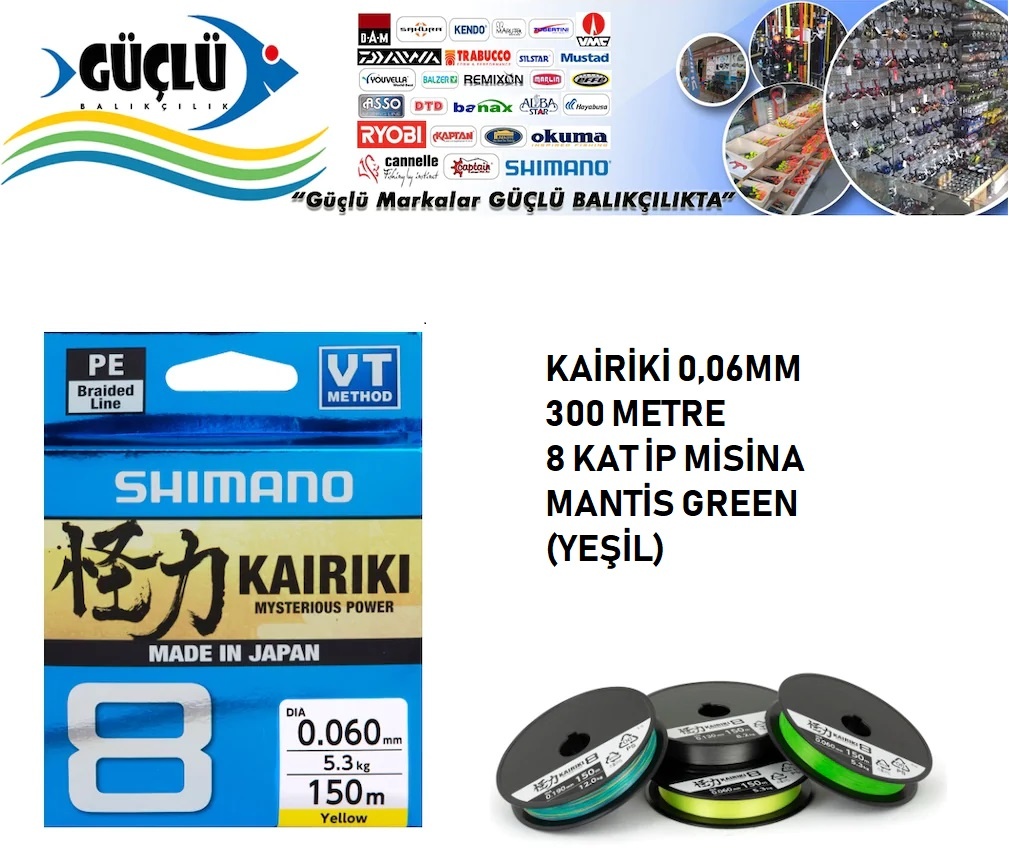 İp%20Misine%20Shimano%20Kairiki%20Mantisgreen%20Yeşil%200,06mm%20300%20Metre%208kat